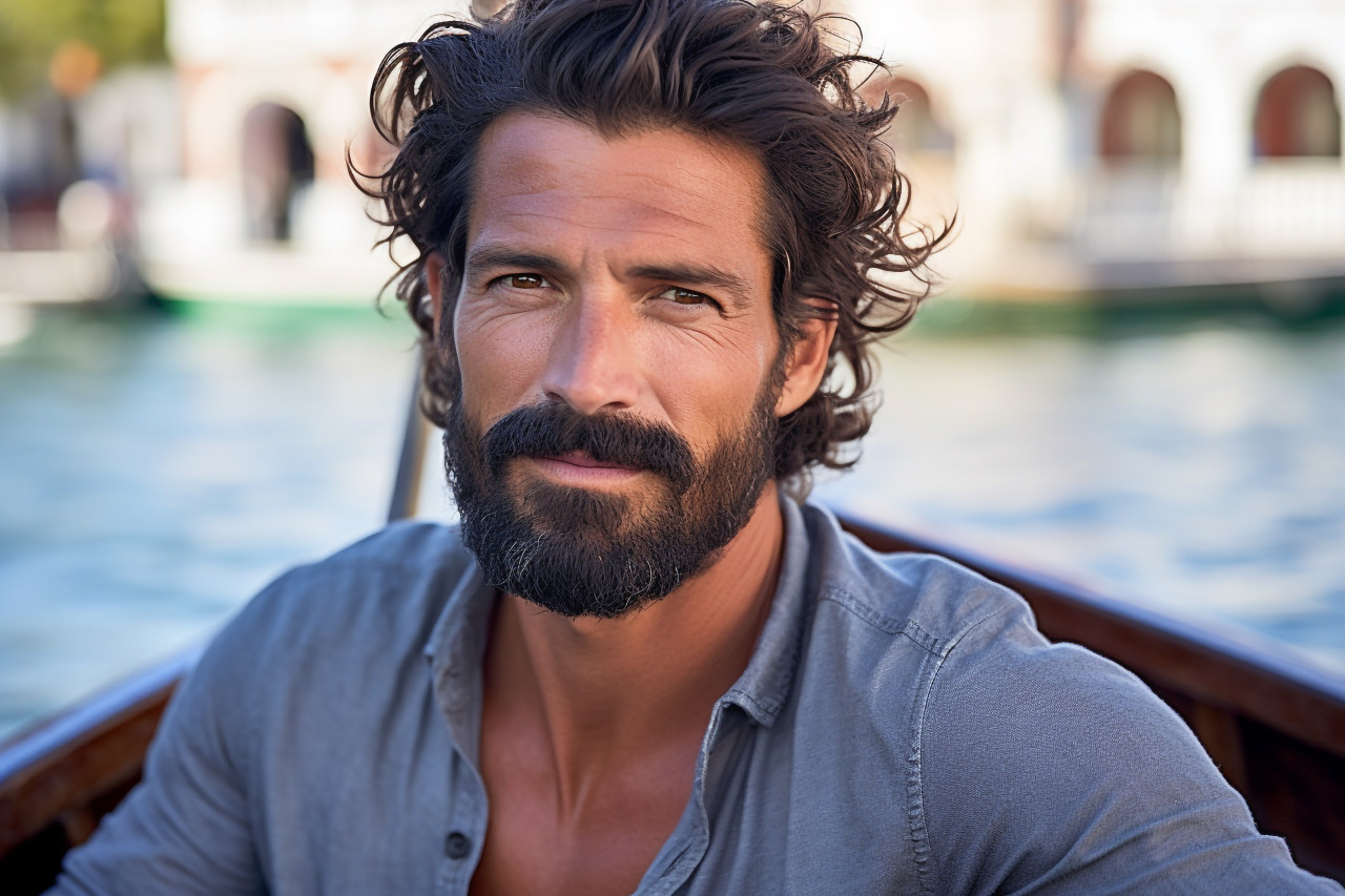 Gondola ride in venice with handsome man