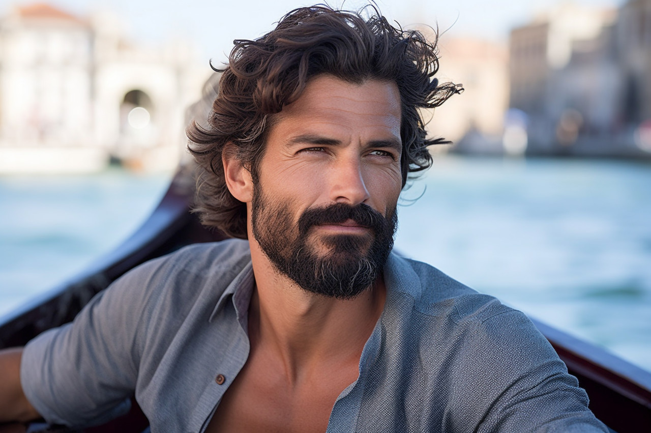 Gondola ride in venice with handsome man