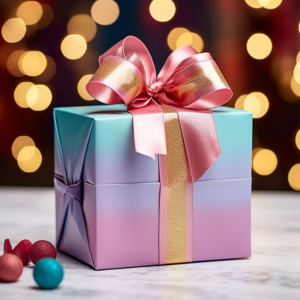 Gift box with bow, beautifully wrapped