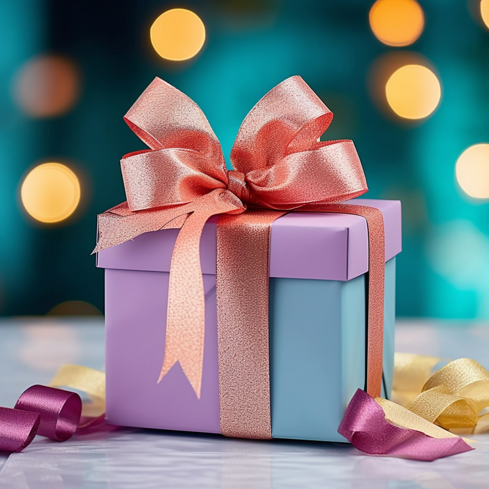 Gift box with bow, beautifully wrapped