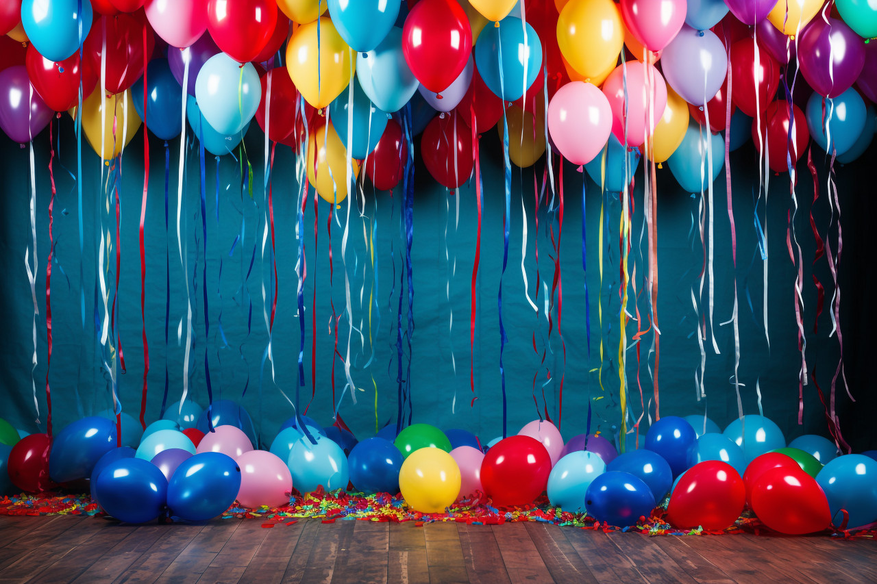 Colorful party streamers and balloons