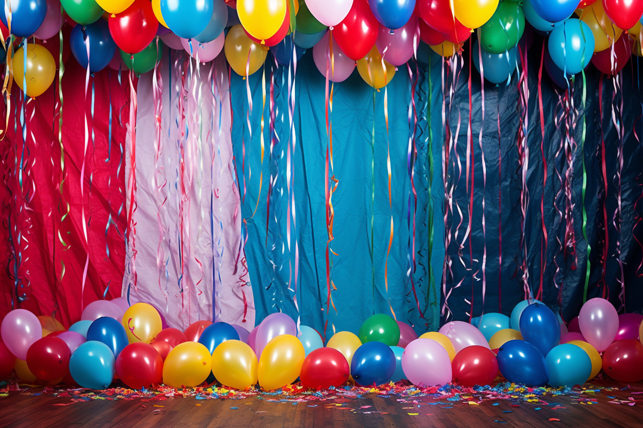 Colorful party streamers and balloons