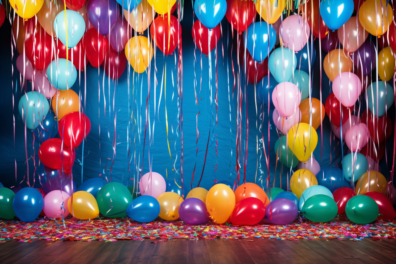 Colorful party streamers and balloons