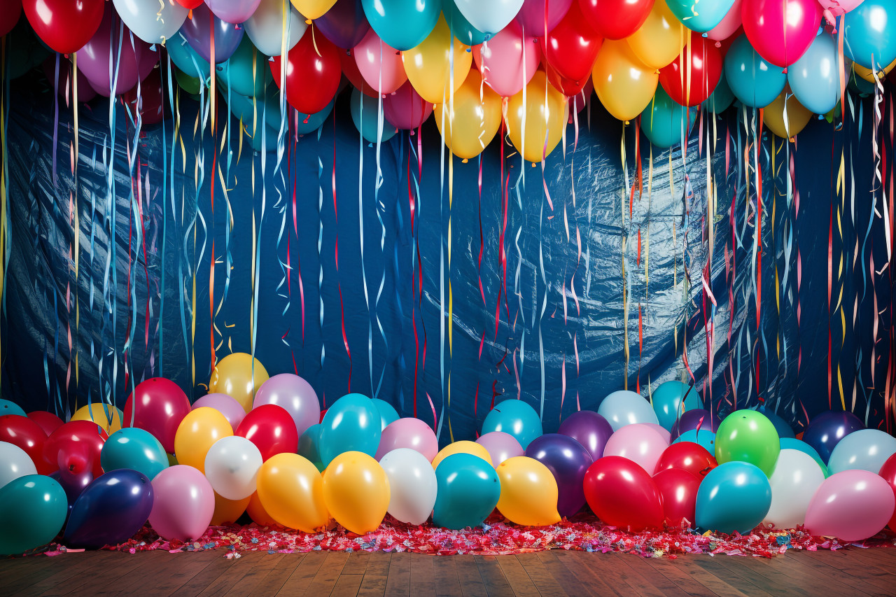 Colorful party streamers and balloons