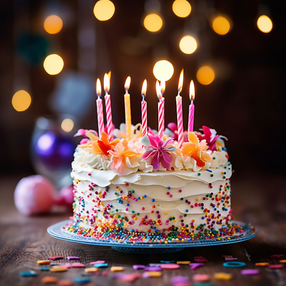 Delicious birthday cake with candles