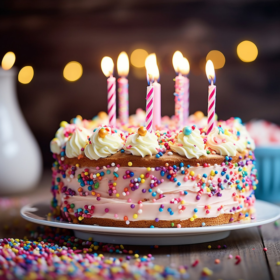 Delicious birthday cake with candles