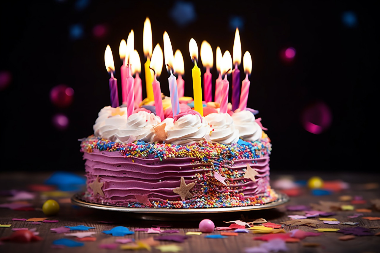Birthday cake with candles beautifully decorated