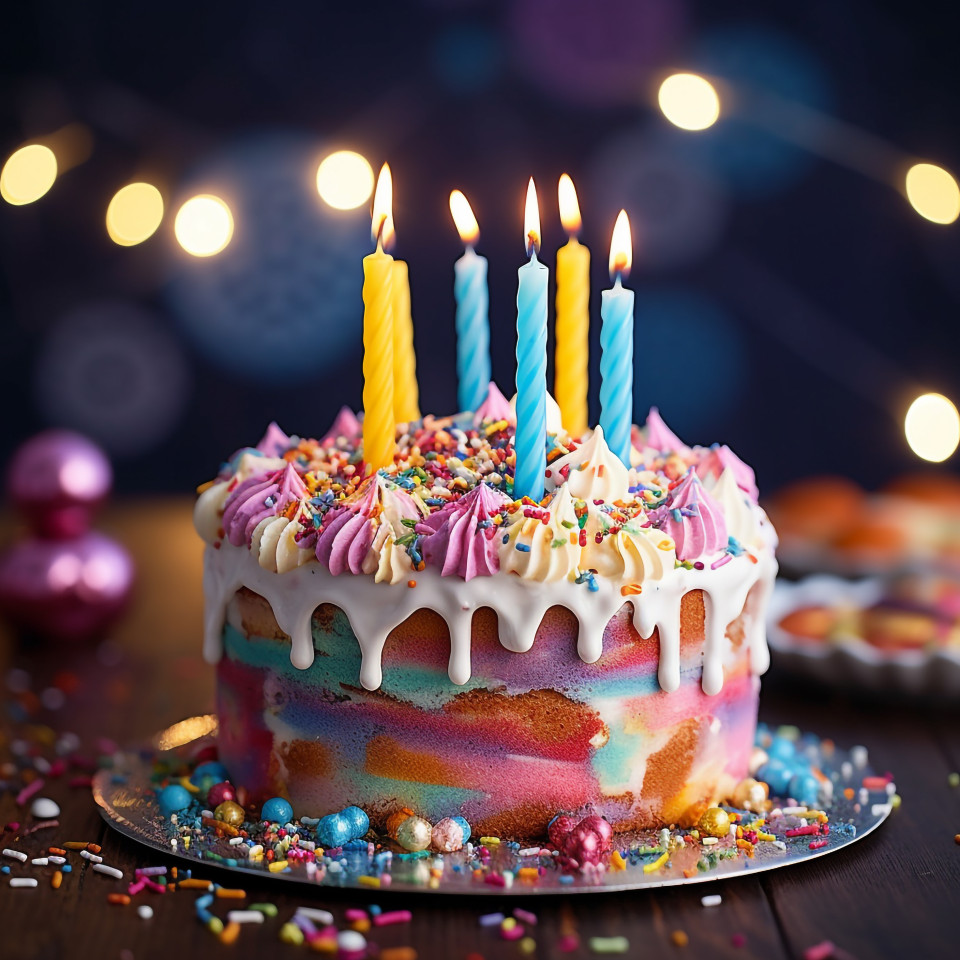 Delicious birthday cake with candles