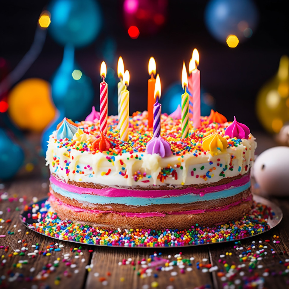 Delicious birthday cake with candles