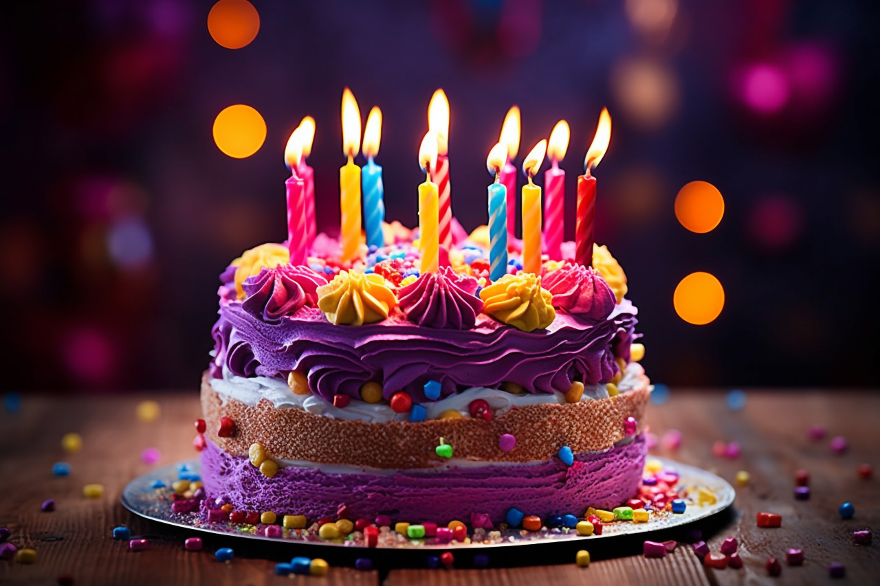 Birthday cake with candles beautifully decorated