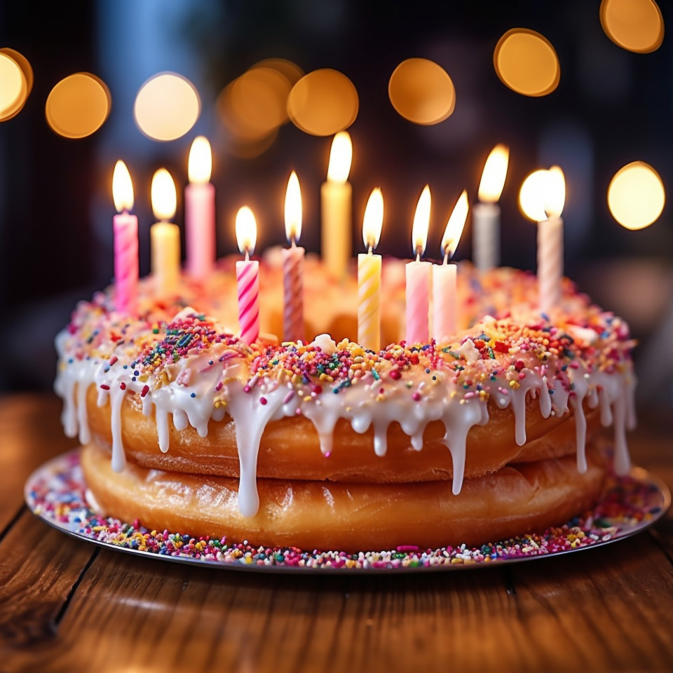 Birthday cake with lit candles