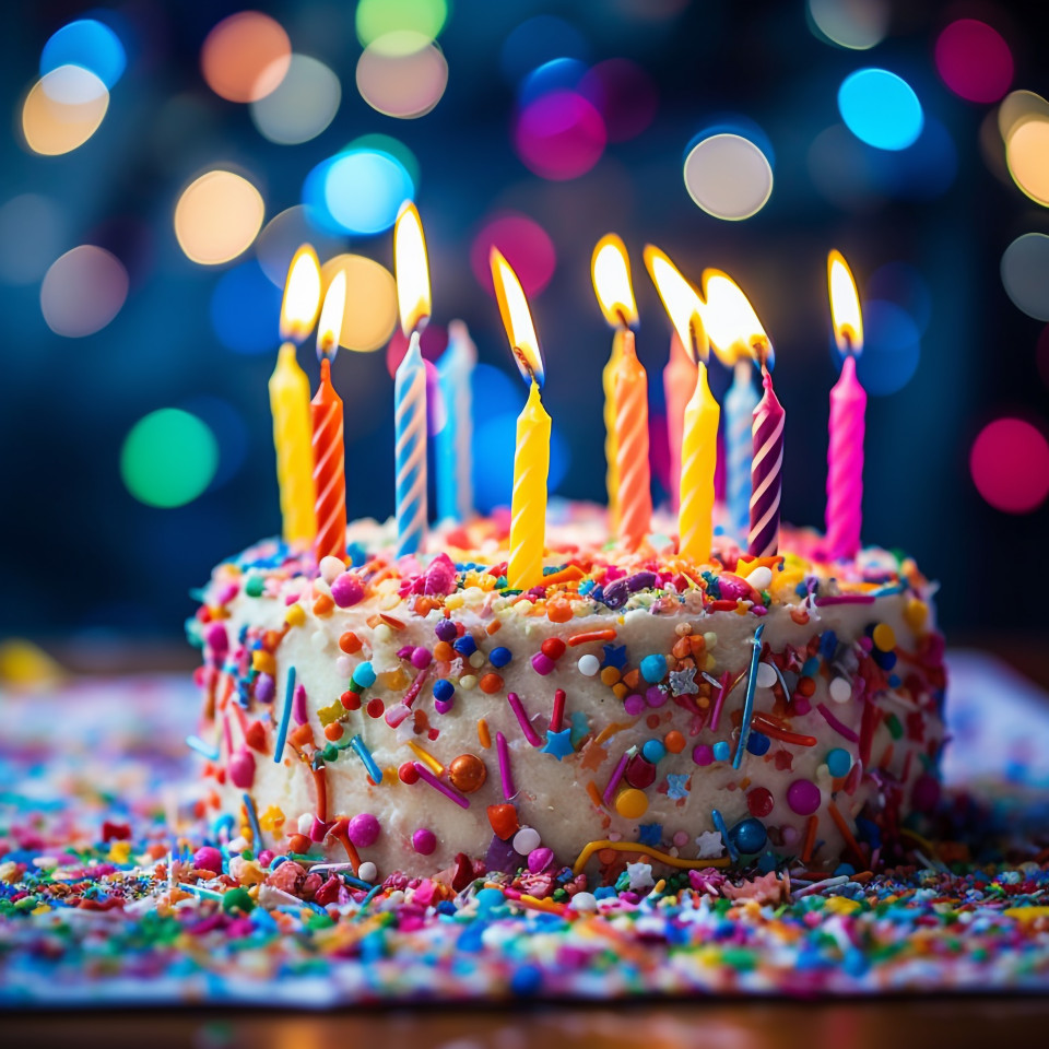 Celebrate birthdays with brightly lit candles on a cake