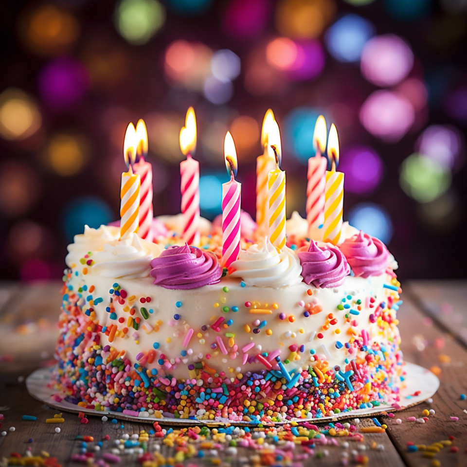 Celebrate birthdays with brightly lit candles on a cake