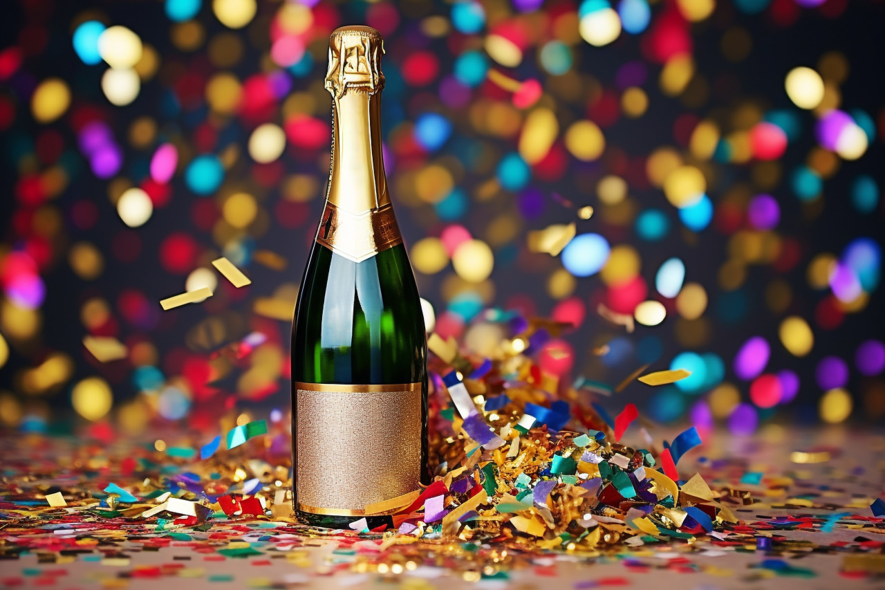 Champagne bottle with confetti celebration