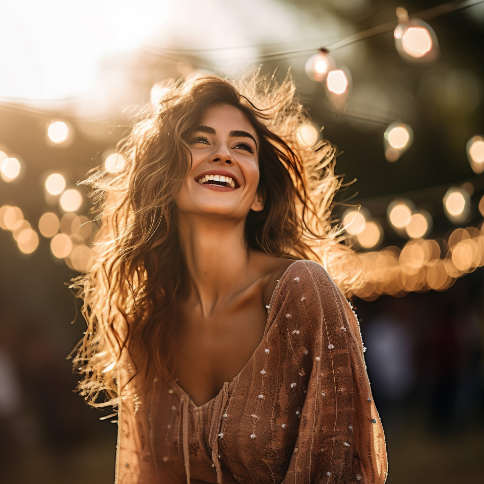 Joyful woman celebrating in a festive outdoor party