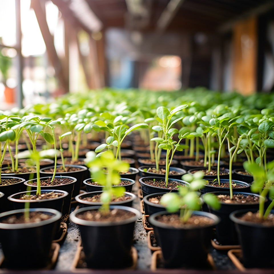 Plants in pots decorate urban workspaces