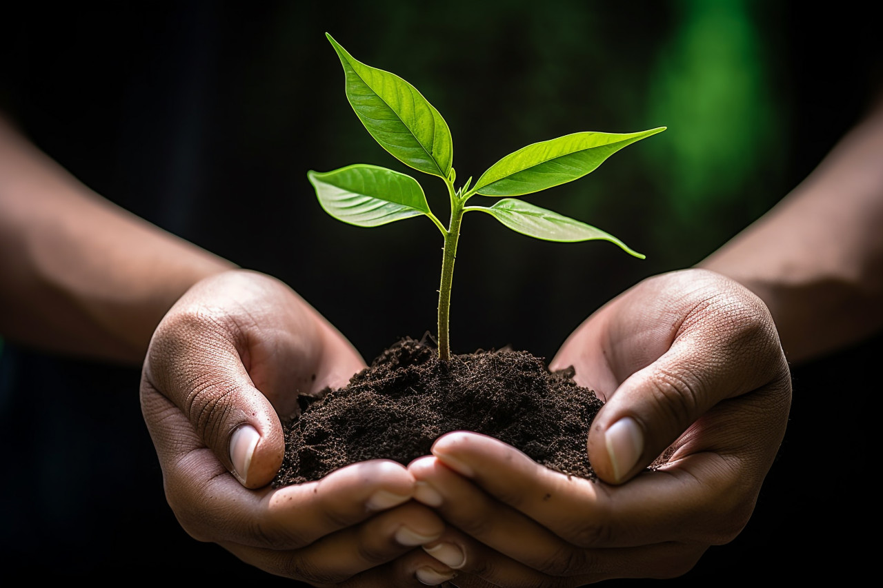 Two hands holding a growing plant, symbolizing partnership