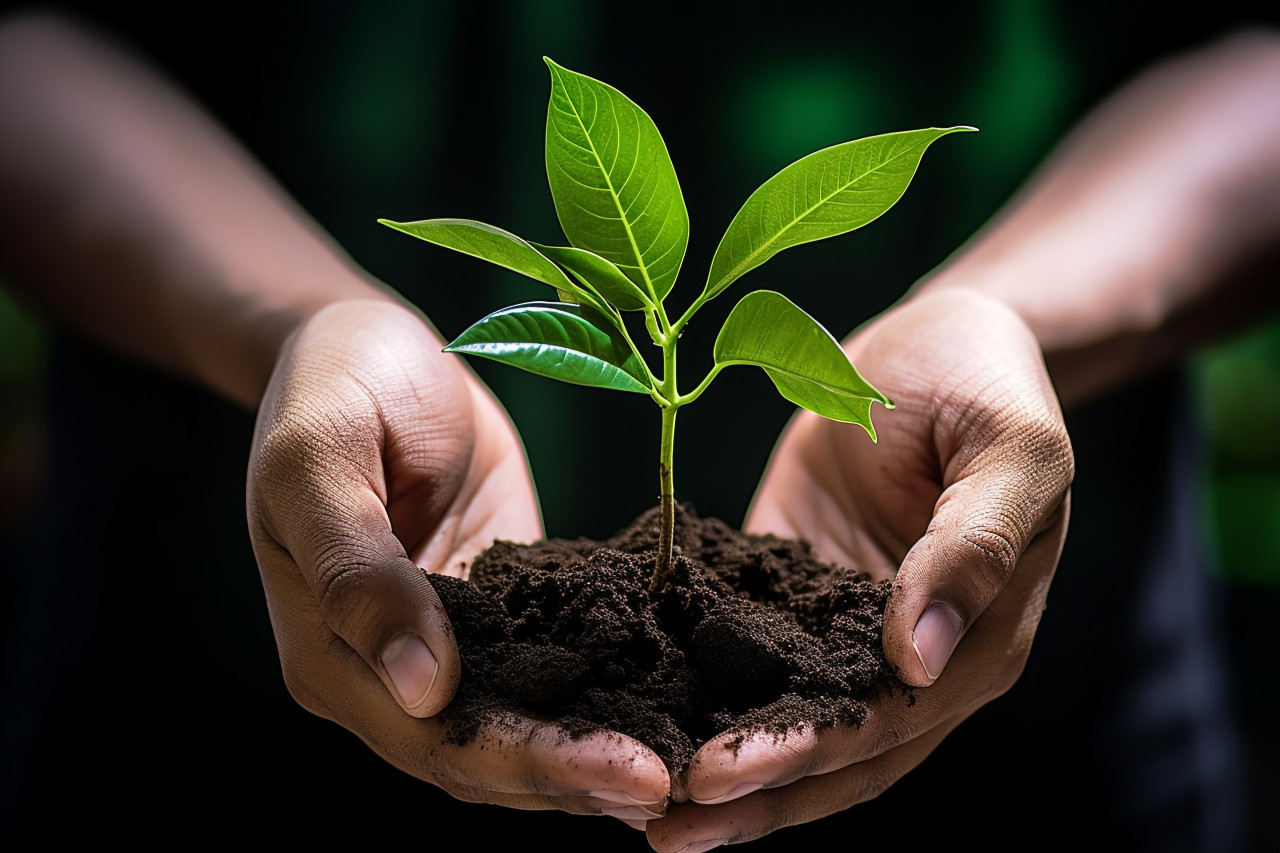 Two hands holding a growing plant, symbolizing partnership
