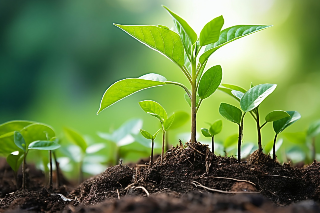 Growing sapling surrounded by coins represents financial prosperity