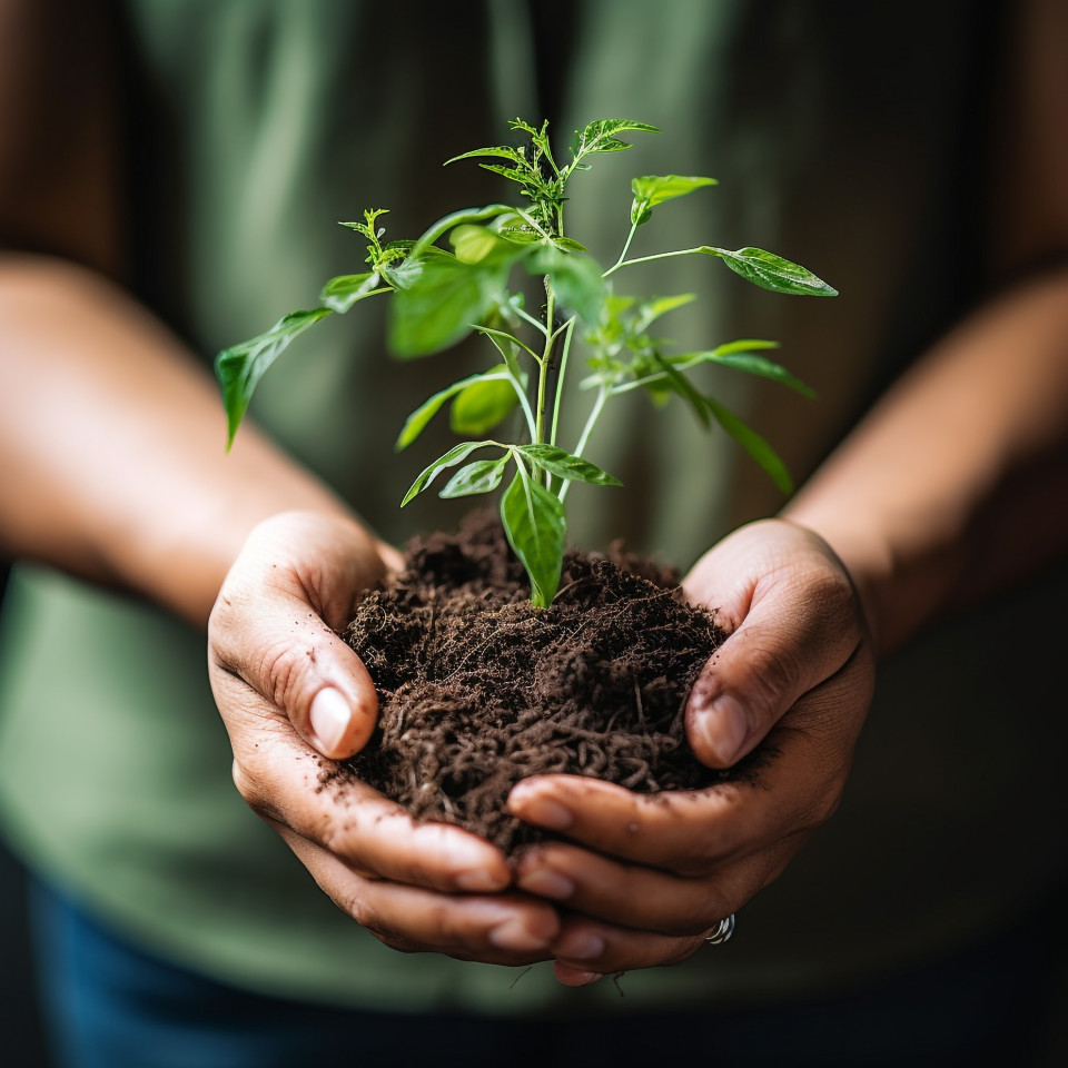 Hands holding a growing plant, symbol of partnership