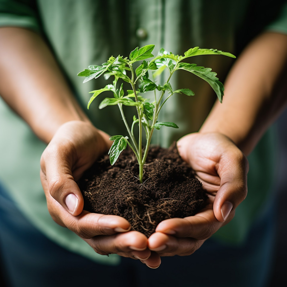 Hands holding a growing plant, symbol of partnership