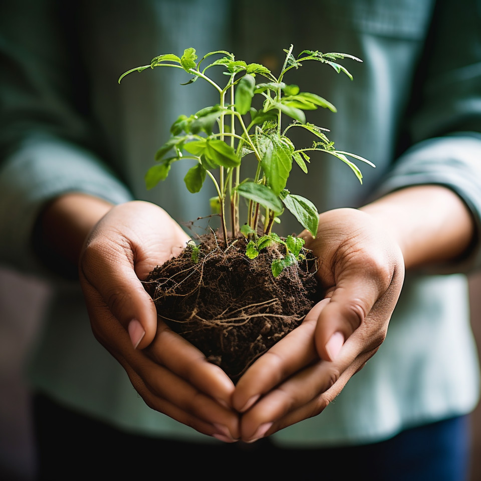 Hands holding a growing plant, symbol of partnership