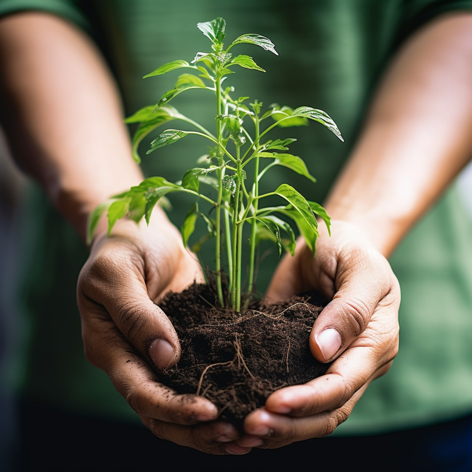 Hands holding a growing plant, symbol of partnership