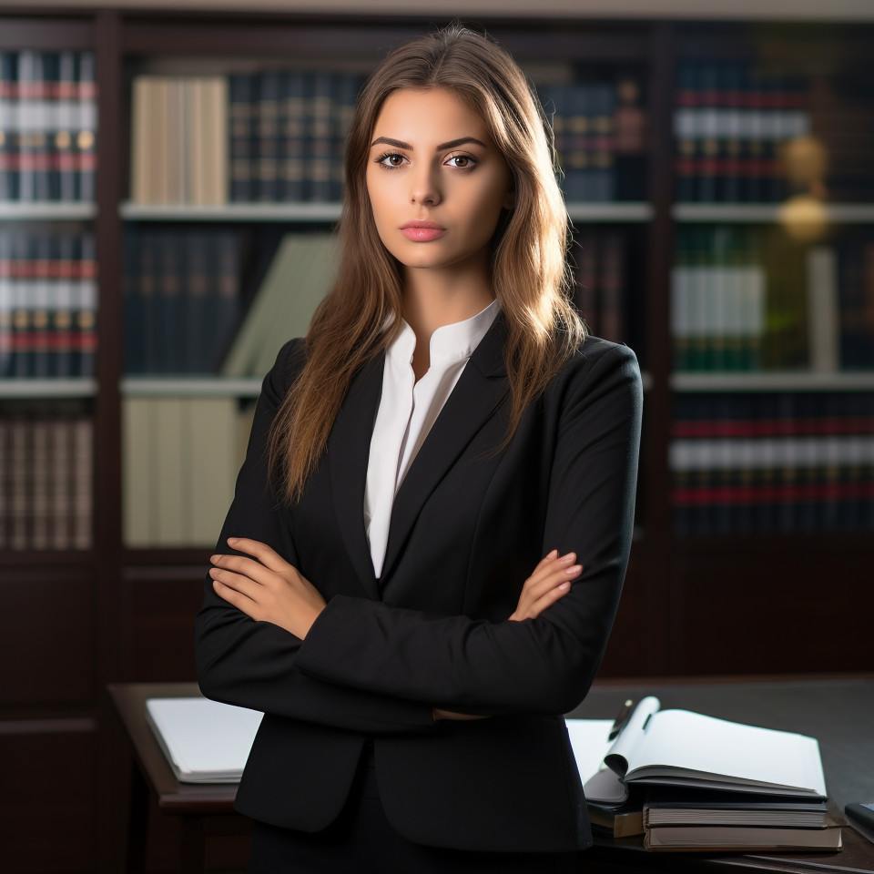 Professional female attorney diligently working in her law firm office