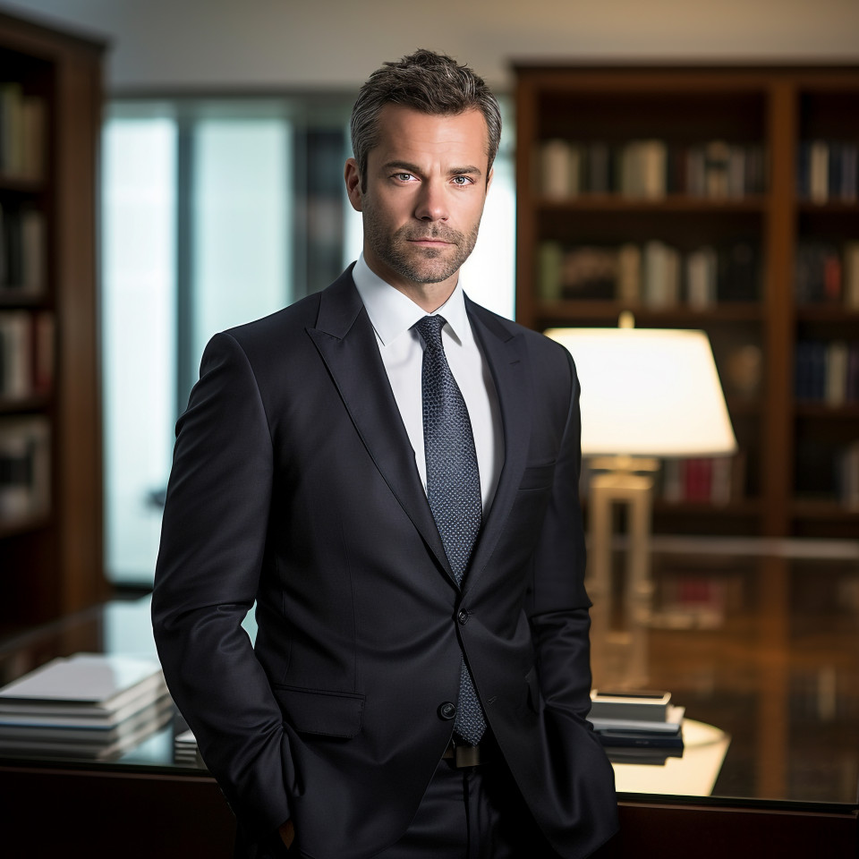 Professional attorney strategizing in a legal office meeting room