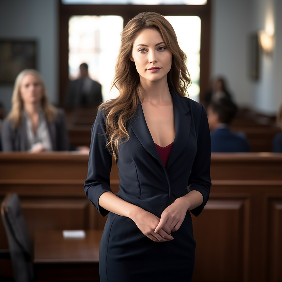 Elegant woman commands attention in legal setting