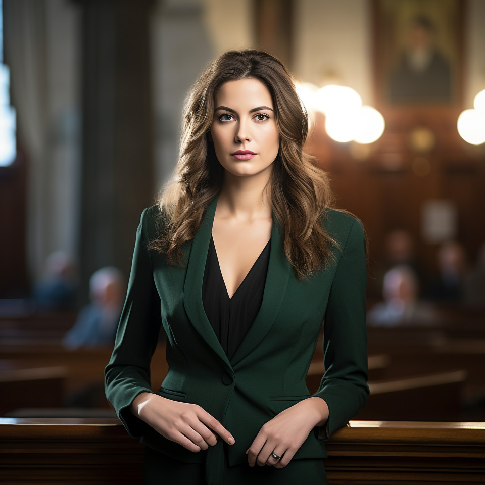 Elegant woman commands attention in legal setting