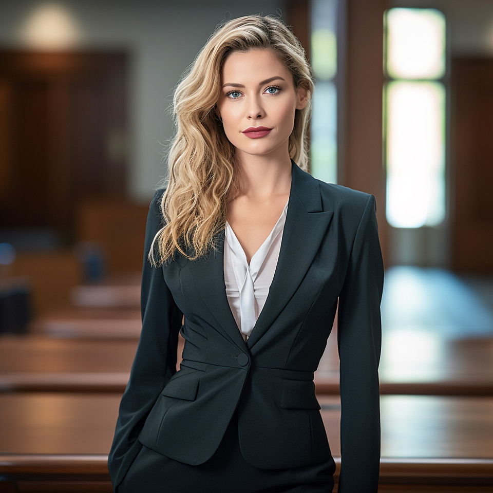 Elegant woman commands attention in legal setting