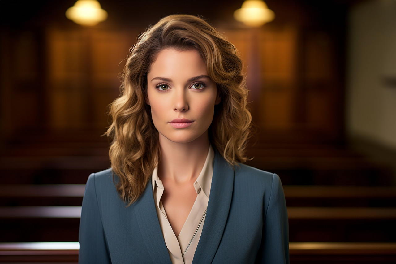 Confident woman commands attention in the courtroom