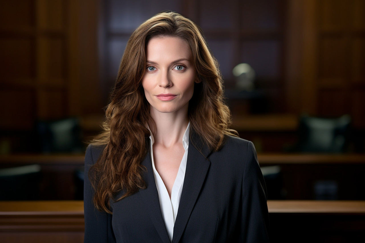 Confident woman commands attention in the courtroom
