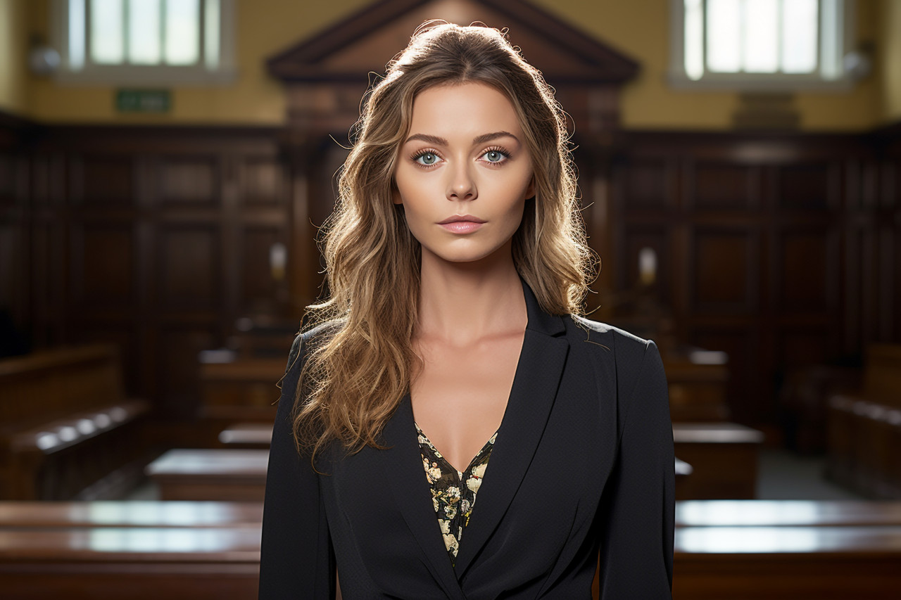 Confident woman commands attention in the courtroom