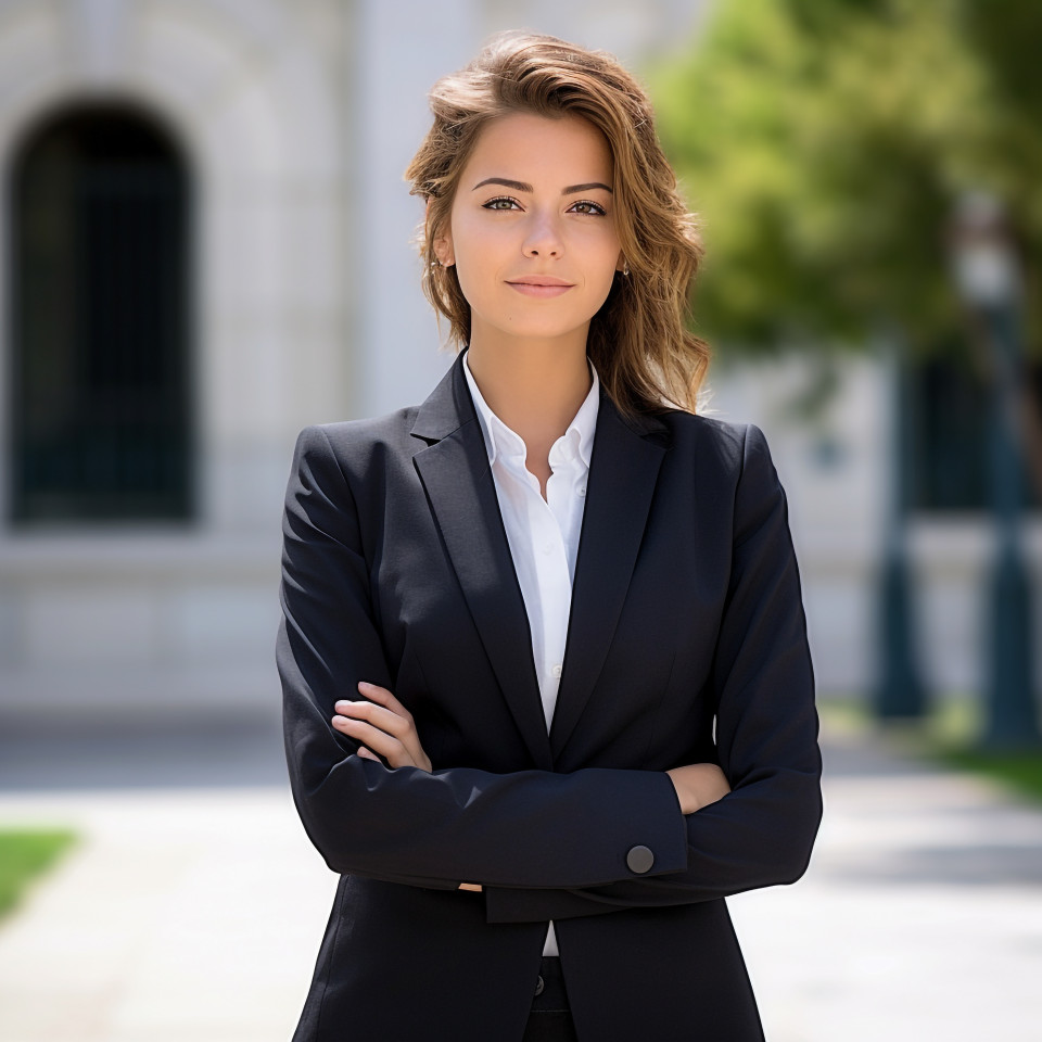 Female lawyer outside courthouse