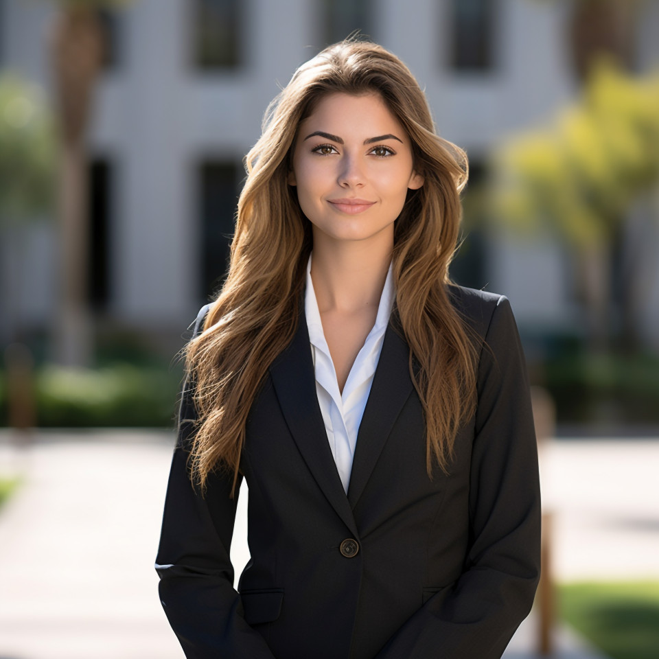 Female lawyer outside courthouse