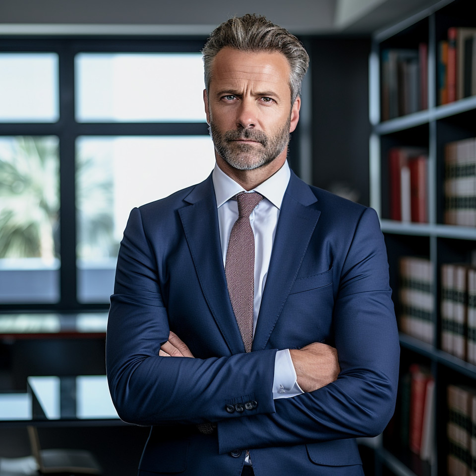 Winning lawyer plans case in sleek office