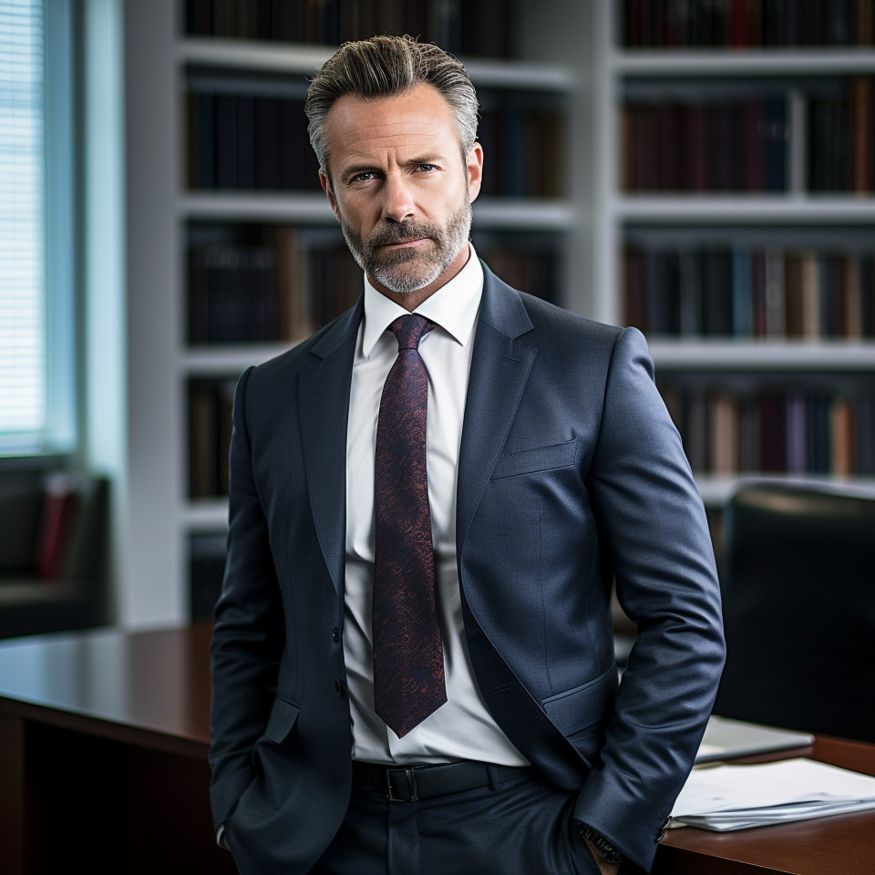 Winning lawyer plans case in sleek office