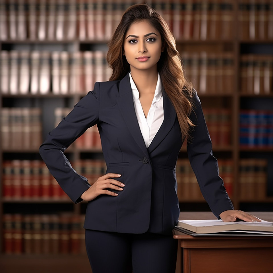 Skilled indian paralegal woman working with dedication on blurred background
