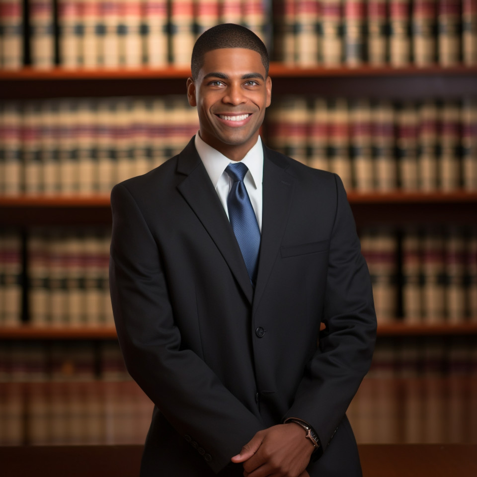 Cheerful indian paralegal helps clients with legal matters on blurred background