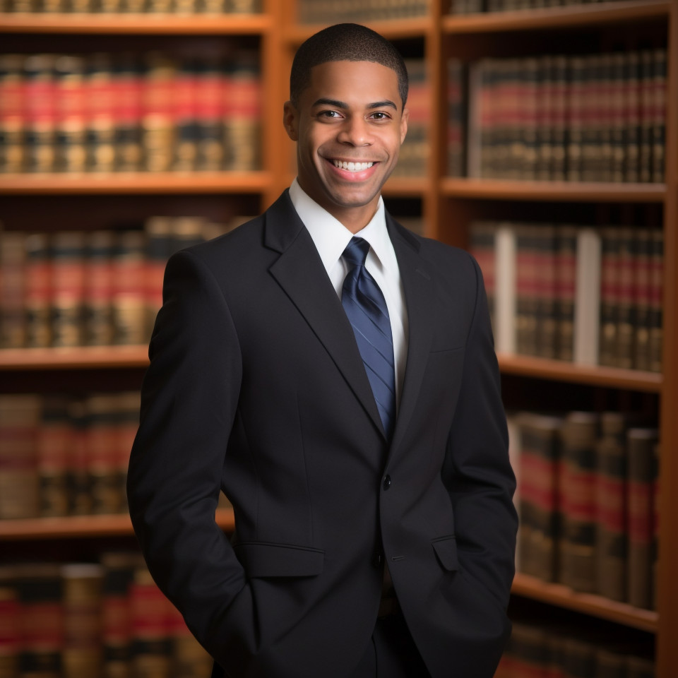 Cheerful indian paralegal helps clients with legal matters on blurred background