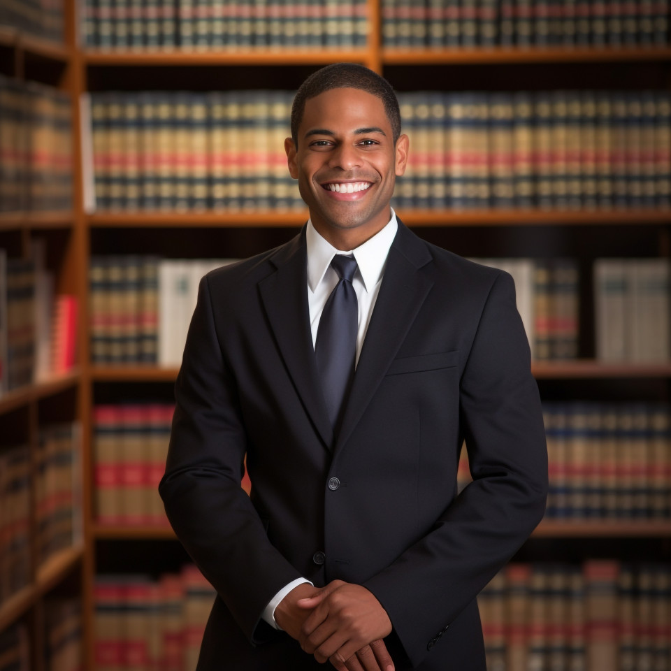 Cheerful indian paralegal helps clients with legal matters on blurred background