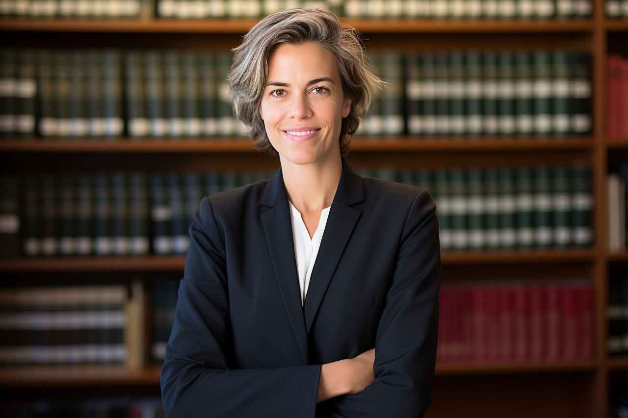 Approachable female attorney working with a smile on blurred background