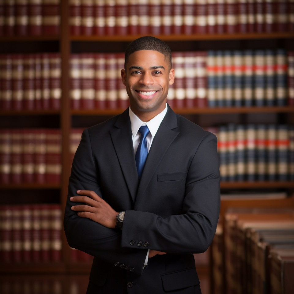 Cheerful indian paralegal helps clients with legal matters on blurred background