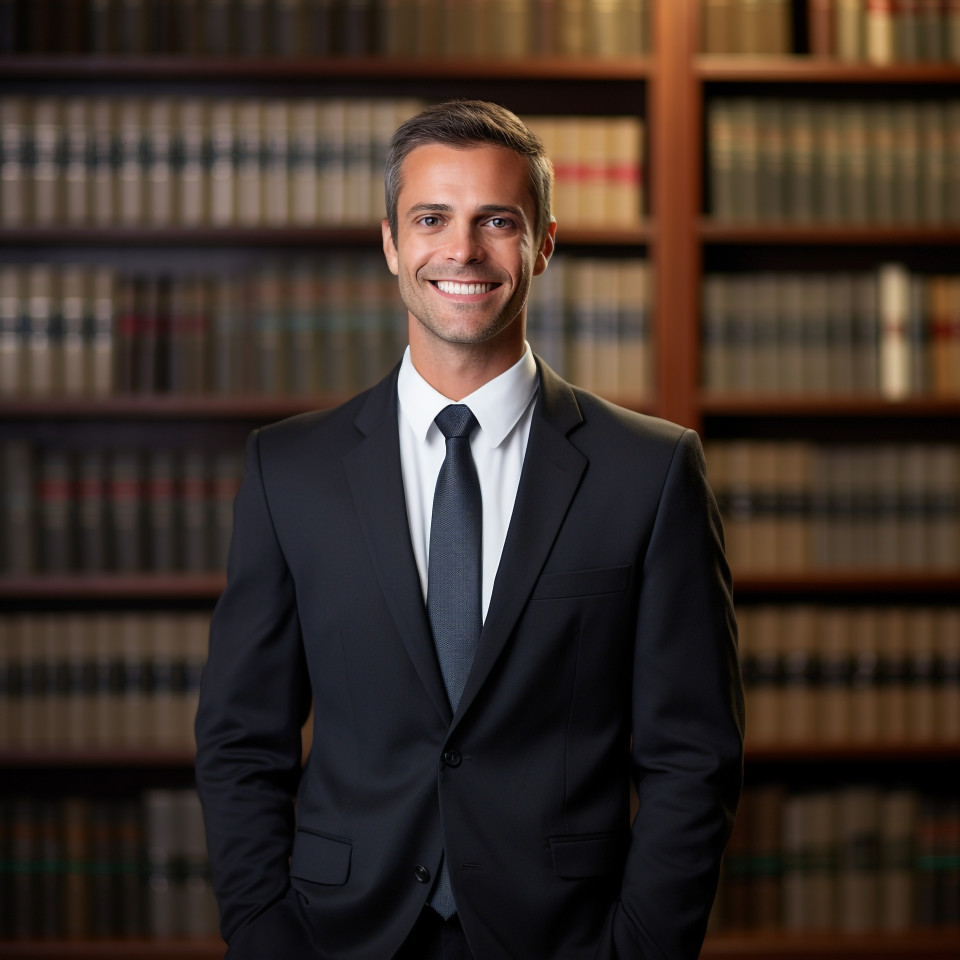Approachable male attorney working against a blurred background
