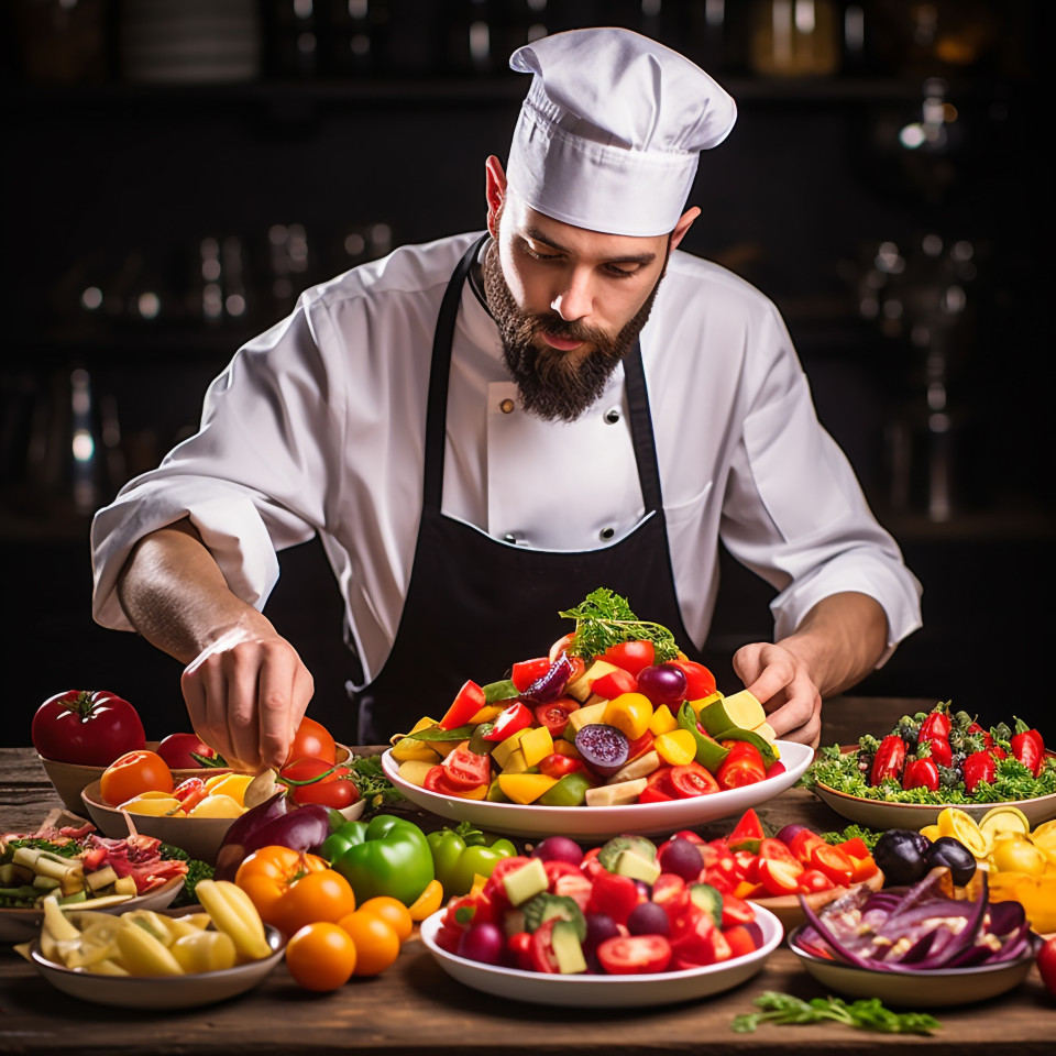 Skilled chef creatively arranges a colorful fruit platter