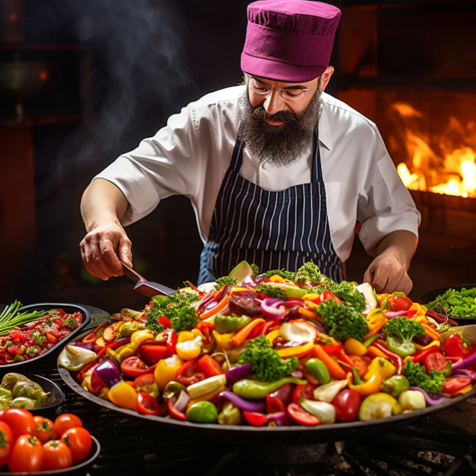 Experienced cook grills veggies for a healthy salad