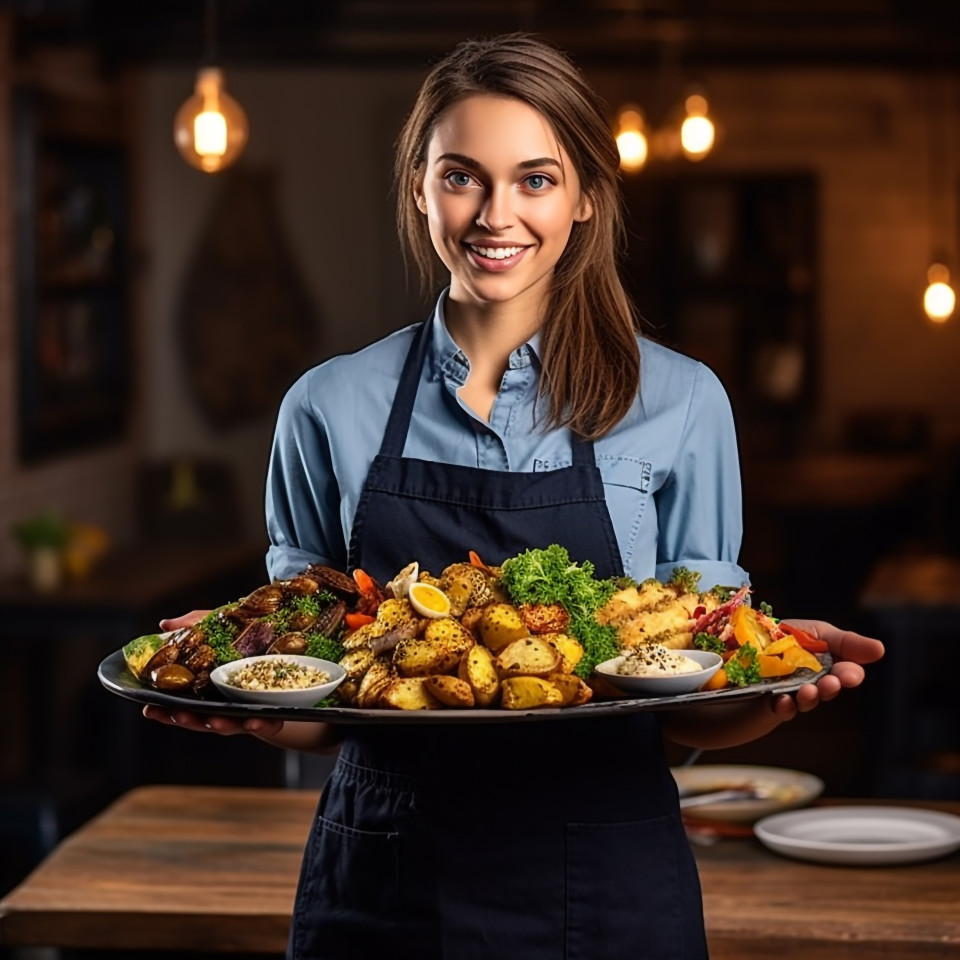 Skilled female chef showcases an enticing culinary creation