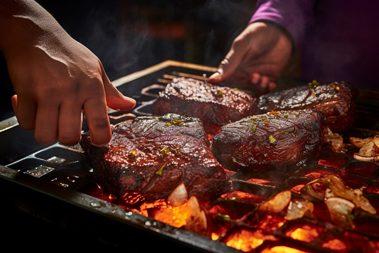 Skilled chef perfectly sears a juicy steak